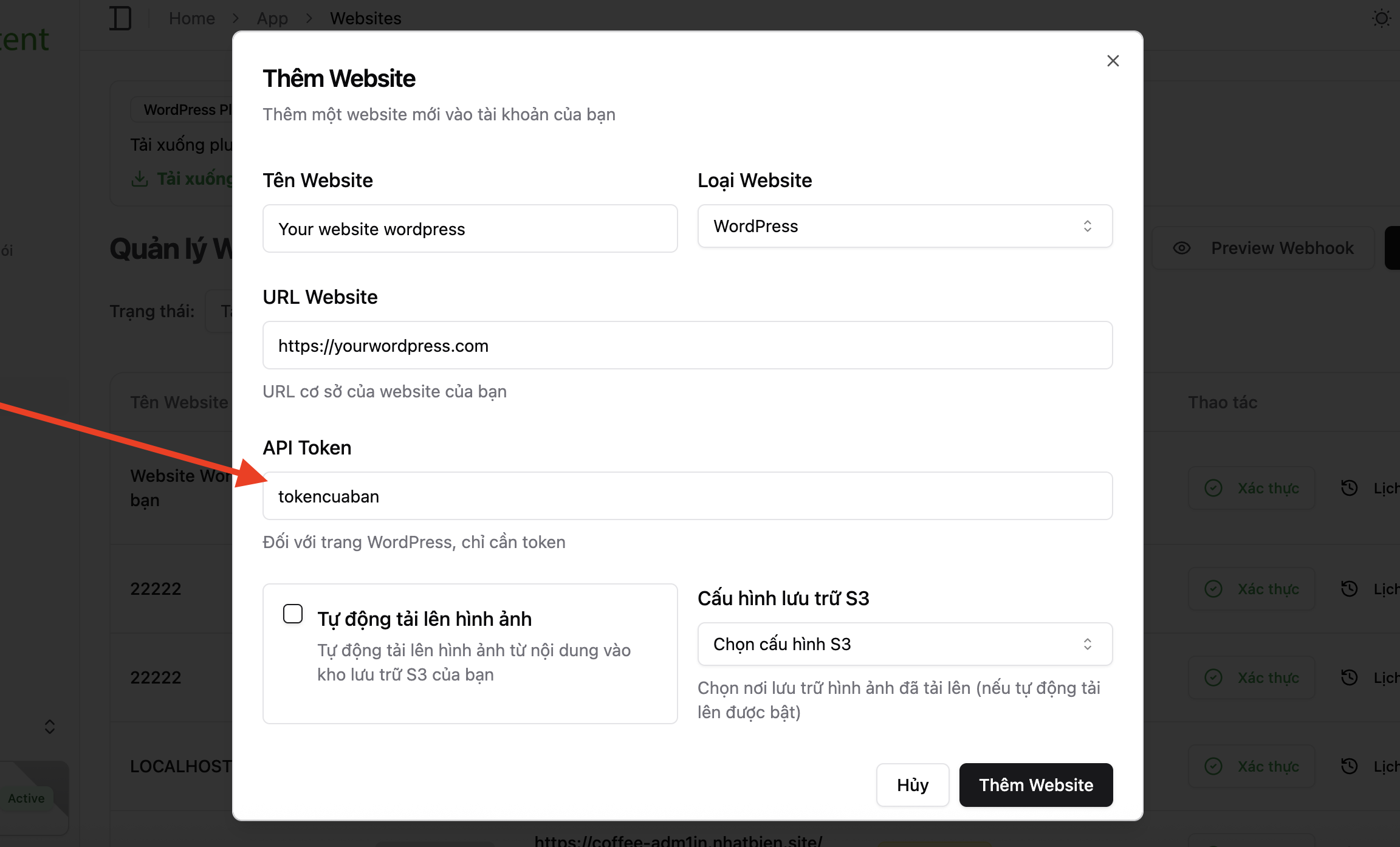 Thêm website